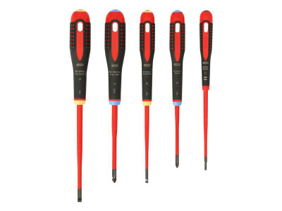 Bahco BE-9882SL ERGO™ Slim VDE Insulated Screwdriver Set, 5 Piece - Bahco ERGO&trade; SlimVDE Insulated Screwdrivers are suitable for work on live equipment, up to 1,000 Volts, high quality blade insulation moulded directly onto the blade