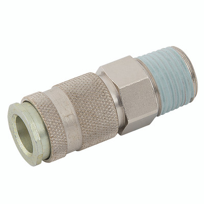 3/8' BSP MALE COUPLING - 1/4" BSP Parallel Male Coupling, Series 24KA, Standard, Parker Rectus, Pneumatic Quick Release, Valved, Brass, Nitrile Seal, Working Temperature -20Ã‚Â°C to +100Ã‚Â°C, Maximum Working Pressure 35 bar, Parker RectusAll images us