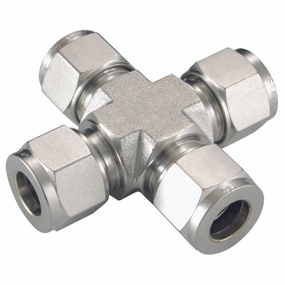 UNION CROSS 1/4 OD - 1" Outside Diameter, Hydraulic 316 Stainless Steel Twin Ferrule Imperial Compression Fitting, Equal Tube x Tube, Cross, PanamAll images used are for illustrative purposes only