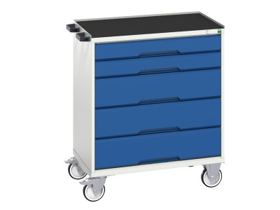 Bott Verso Mobile Cabinet 5 Drawer - The Bott Verso Mobile Cabinet has a welded steel construction with a durable powder coat paint finish in RAL 7035 light grey and RAL 5010 gentian blue