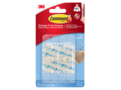 Command™ Clear Mini Hooks (Pack 6) - Use Command&trade; Clear Mini Hooks for hanging decorations, calendars and other lightweight objects securely and damage-free