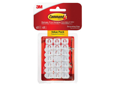 Command™ White Decorating Clips (Pack 40) - Command&trade; White Decorating Clips are ideal for hanging string lights and other small wires and decorations