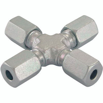 12MM OD EQUAL CROSS STEEL (S) - 10mm Outside Diameter, Hydraulic DIN 2353 Compression Fitting, Heavy Duty, Cross, Chromium Plated Steel, Maximum Working Pressure 800 bar, Danfoss WaltechAll images used are for illustrative purposes only
