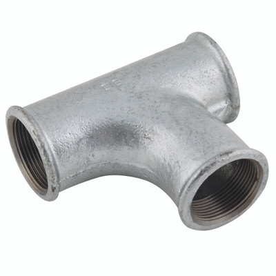 1.1/2"BSPP FEM PITCHER TEE 90 GALV 131 - 3/4" BSP Parallel Female, Malleable Iron Pipe Fitting, Galvanised, Equal Pitcher Tee, Fig