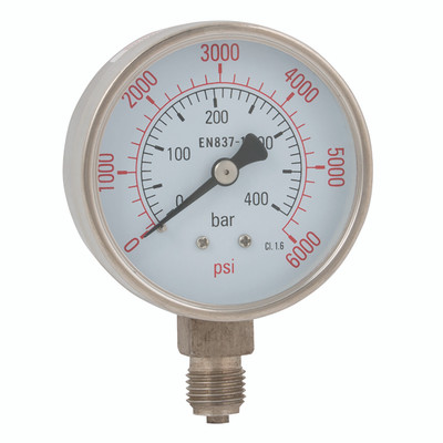 1/4"BSPP 63MM BOTTOM DRY GAUGE 0-400PSI - 1/4" BSP Parallel Male, Stainless Steel Gauge, Bottom Connection, Dry Gauge, 63mm Dial Diameter, Working Pressure 0-60 psi, Working Pressure 0-4 bar, Air-ProAll images used are for illustrative purposes only