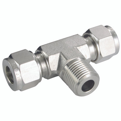 MALE BRANCH TEE 10 OD 1/4 NPT - 1/4" NPT Male x 10mm Outside Diameter, Hydraulic Twin Ferrule Metric Compression Fitting, Tee, Male Branch x Tube, 316 Stainless Steel, PanamAll images used are for illustrative purposes only