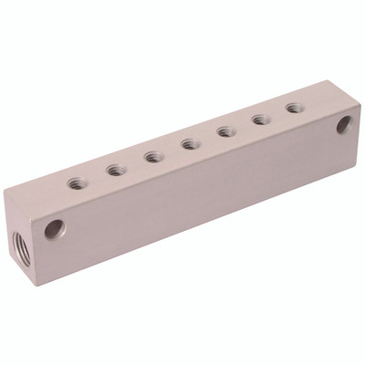1/4x1/8 x 4 MANIFOLD - 1/4" BSP Parallel Female x 3 x 1/8" BSP Parallel Female, Manifold, Distribution, Aluminium, Working Temperature 0Ã‚Â°C to +80Ã‚Â°C, Maximum Working Pressure 12 bar, AignepAll images used are for illustrative purposes only