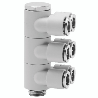 6MM X 1/8 BSPP TRI ADJ TWIN BANJO  6 OUT - 1/8" BSP Parallel Male x 4mm Outside Diameter, Series 7000 Super-rapid Compact Fitting, 6 Outlets, Triple Adjustable Twin Banjo, Technopolymer Working Temperature -20Ã‚Â°C to +60Ã‚Â°C, Working Pressure -0