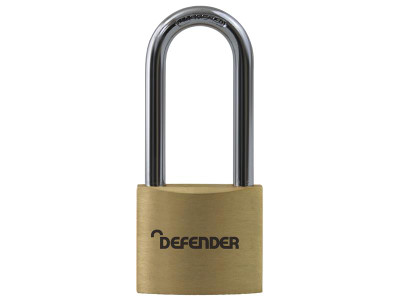 DEFENDER Brass Padlock Long Shackle 40mm Keyed Alike - The DEFENDER range of Brass Padlocks give protection against an opportunist attack