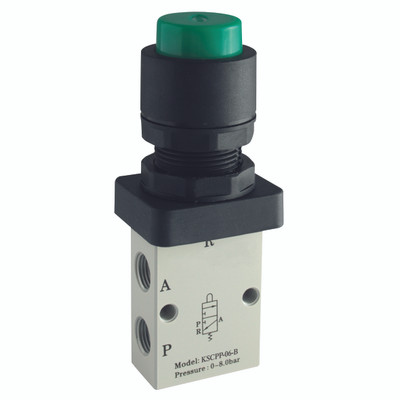 1/8" 3/2 NC PUSH BUTTON EXTERNAL GREEN - 1/8" BSP Parallel Female, Pneumatic Control Valve, Push Button (External), In-Line Manual 3/2 Way Valve, Black, Nitrile Seal, Working Temperature -20°C to 70°C, Maximum Working Pressure 8 bar, KelmAll imag 1/8" 3/2 NC PUSH BUTTON EXTERNAL GREEN - 1/8" BSP Parallel Female, Pneumatic Control Valve, Push Button (External), In-Line Manual 3/2 Way Valve, Black, Nitrile Seal, Working Temperature -20°C to 70°C, Maximum Working Pressure 8 bar, KelmAll imag