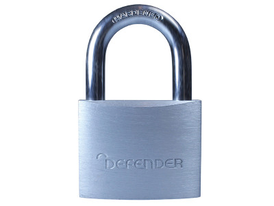 DEFENDER Aluminium Padlock Keyed Alike 50mm - DEFENDER by SQUIRE Aluminium Padlocks have a hardened steel shackle, solid brass body, pin tumbler cylinder and are double locking