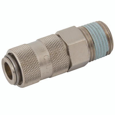 3/8" BSPT MALE COUPLING "PCL STYLE" - 1/4" BSP Taper Male Coupling, Series 19KA, Standard, Parker Rectus, Pneumatic Quick Release, Valved, Nickel Plated Steel, Nitrile Seal, Working Temperature -20°C to +100°C, Maximum Working Pressure 35 bar, Parke 3/8" BSPT MALE COUPLING "PCL STYLE" - 1/4" BSP Taper Male Coupling, Series 19KA, Standard, Parker Rectus, Pneumatic Quick Release, Valved, Nickel Plated Steel, Nitrile Seal, Working Temperature -20°C to +100°C, Maximum Working Pressure 35 bar, Parke
