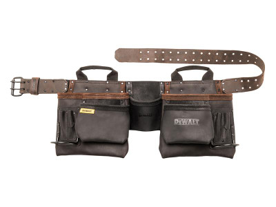 Dewalt DWST50112 Pro Leather Tool Apron - DEWALT DWST50112 Pro Leather Tool Apron with various pockets; two large front pockets, tape measure pouch, external screwdriver holders and two metal hammer loops