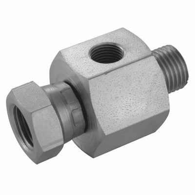 1" BSPP X SWIV M/F 1/8" BSP TEST POINT - 1/8" BSP Parallel Male x 1/8" BSP Parallel Female, Hydraulic Adaptor Steel, Male x Swivel Female, 1/8" BSP Parallel, Test Point, Zinc Plated Mild Steel, Maximum Working Pressure 350 bar, Burnett & HillmanAll ima