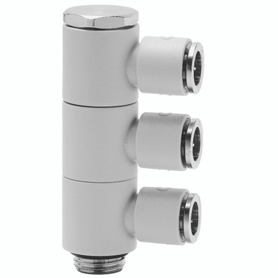 6MM X 1/8 BSPP S7000 TRI ADJ BANJ  3 OUT - 1/8" BSP Parallel Male x 4mm Outside Diameter, Series 7000 Super-rapid Compact Fitting, 3 Outlets, Triple Adjustable Banjo, Technopolymer Working Temperature -20Ã‚Â°C to +60Ã‚Â°C, Working Pressure -0