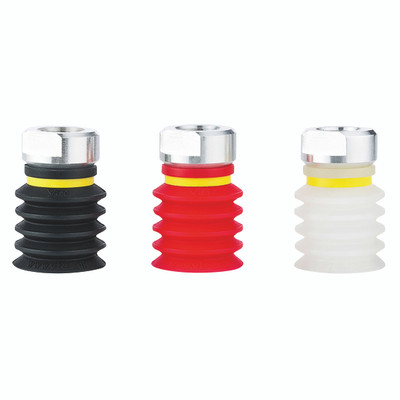 L/MULTI BELLOW CUP  20MM  COND SILICONE - 20mm Suction Area Diameter, IRHD of 60, Vmeca Suction Cup, Long Multi Bellow, VBL Series Nitrile Bellow Cup, Black, Working Temperature -20Â°C to +110Â°C, VmecaAll images used are for illustrative purposes only