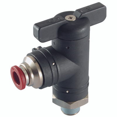 8MM X 3/8" BSPP 90DEG UNION BALL VALVE - 1/4" BSP Parallel Male x 6mm Outside Diameter, 90Â° Elbow Union Ball Valve, Working Temperature -10Â°C to +60Â°C, Maximum Working Pressure 10 bar, Aircomp StampotecnicaAll images used are for illustrative purpos