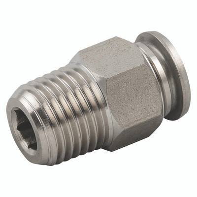 04MM OD X 1/8" BSPT MALE STUD 316 ST/ST - 1/8" BSP Taper Male x 4mm Outside Diameter, Push-in Fitting, Stud, 316 Stainless Steel, Working Temperature -20Ã‚Â°C to +225Ã‚Â°C, Maximum Working Pressure 15 bar, AignepAll images used are for illustrative pur