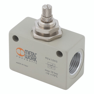 FLOW CONTROL 1/8"BSP FEMALE THREADS - M5 Metric Female, Unidirectional In-line Flow Control Valve with M10 x 0 FLOW CONTROL 1/8"BSP FEMALE THREADS - M5 Metric Female, Unidirectional In-line Flow Control Valve with M10 x 0