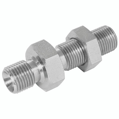 3/8" BSPX1/4" BSP M/M B/HEAD C/W LOCKNUT - 1/8" BSP Parallel Male x 1/8" BSP Parallel Male, Hydraulic Adaptor Steel, Complete with Locknut 60Â° Cone, Bulkhead, Zinc Plated Mild Steel, Maximum Working Pressure 350 bar, Burnett & HillmanAll images used a