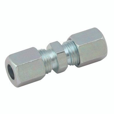 6MM UNION STEEL LUB SYSTEM - 4mm Outside Diameter, Union, Lubrication Compression Fitting, Type LL, Zinc Plated Steel, Maximum Working Pressure 100 barAll images used are for illustrative purposes only