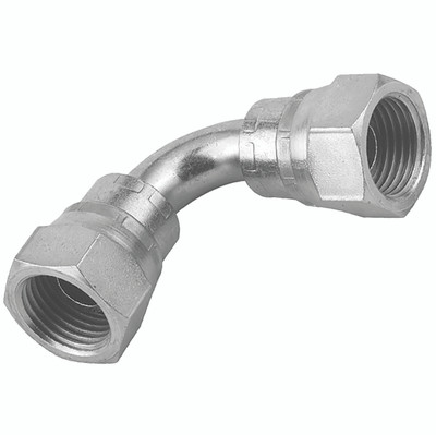 1/4" BSPP EQUAL SWIV FEM 90  SWEPT ELB - 1/4" BSP Parallel Female x 1/4" BSP Parallel Female, Hydraulic Adaptor Steel, Swivel Female x Swivel Female Swept 60° Cone, 90° Elbow, Zinc Plated Mild Steel, Maximum Working Pressure 450 bar, Burnett & Hillm 1/4" BSPP EQUAL SWIV FEM 90  SWEPT ELB - 1/4" BSP Parallel Female x 1/4" BSP Parallel Female, Hydraulic Adaptor Steel, Swivel Female x Swivel Female Swept 60° Cone, 90° Elbow, Zinc Plated Mild Steel, Maximum Working Pressure 450 bar, Burnett & Hillm
