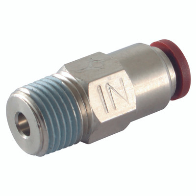 4MM X 1/8" BSPT CONICAL CHECK IN VALVE - 1/8" BSP Tapered Male x 4mm Outside Diameter, Conical Check In Valve, Auxiliary, Working Temperature -10°C to +60°C, Maximum Working Pressure 10 bar, Aircomp StampotecnicaAll images used are for illustrative p 4MM X 1/8" BSPT CONICAL CHECK IN VALVE - 1/8" BSP Tapered Male x 4mm Outside Diameter, Conical Check In Valve, Auxiliary, Working Temperature -10°C to +60°C, Maximum Working Pressure 10 bar, Aircomp StampotecnicaAll images used are for illustrative p