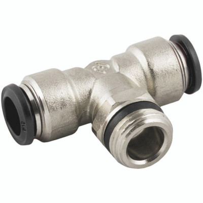 SWIVEL STUD TEE UNIVERSAL10 - 1/4" - 1/8" BSP Taper/BSP Parallel Male x 4mm Outside Diameter,  Tee, Push Fitting, Plastic/Brass Nickel Plated, Working Temperature -20Ã‚Â°C to +80Ã‚Â°C, Maximum Working Pressure 20 bar, AignepAll images used are for illu