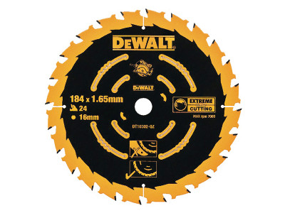 Dewalt Extreme Framing Circular Saw Blade 184 x 16mm x 24T - The DEWALT Extreme Framing Circular Saw Blades have a thin kerf (cutting width) to ensure that less push force is required by the user and that they cut straighter with reduced binding Dewalt Extreme Framing Circular Saw Blade 184 x 16mm x 24T - The DEWALT Extreme Framing Circular Saw Blades have a thin kerf (cutting width) to ensure that less push force is required by the user and that they cut straighter with reduced binding