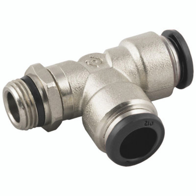 SWIVEL OFFSET TEE UNIVERSAL8 - 3/8" - 1/8" BSP Taper/BSP Parallel Male x 4mm Outside Diameter,  Tee, Push Fitting, Plastic/Brass Nickel Plated, Working Temperature -20Ã‚Â°C to +80Ã‚Â°C, Maximum Working Pressure 20 bar, AignepAll images used are for ill