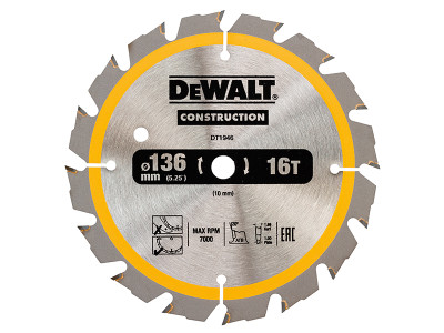 Dewalt Cordless Construction Trim Saw Blade 136 x 10mm x 16T