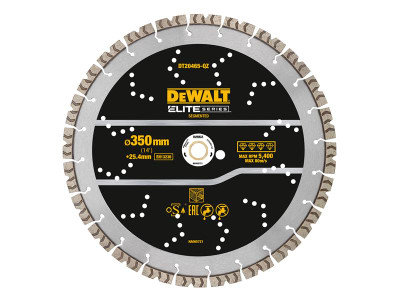 Dewalt ELITE SERIES™ Rebar Concrete Diamond Wheel 350 x 25.4mm - The DEWALT ELITE SERIES&trade; Diamond Segmented Wheel made for cutting in concreteAll images used are for illustrative purposes only