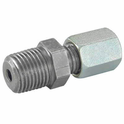 12MM OD X 3/8"   NPT MALE STUD STEEL (S) - 1/4" NPT Male x 10mm Outside Diameter, Hydraulic DIN 2353 Compression Fitting, Heavy Duty, Stud Coupling, Chromium Plated Steel, Maximum Working Pressure 630 bar, Danfoss WaltechAll images used are for illustr