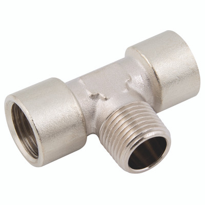 M5 F/M/F EQUAL TEE BRASS PLATED - M5 Metric Male x M5 Metric Female, Brass Nickel Plated Adaptor, Female Run, Equal Tee, KelmAll images used are for illustrative purposes only