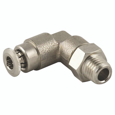 SWIVEL ELBOW ADAPTOR 6-M8X1 - 1/8" BSP Taper Male x 4mm Outside Diameter, 58000 Series, High Pressure Lubrication Fitting, 90Ã‚Â° Stud Swivel Elbow, Brass Nickel Plated, Working Temperature -30Ã‚Â°C to +130Ã‚Â°C, Maximum Working Pressure 150 bar, Aignep<p
