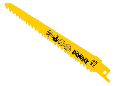 Dewalt Bi-Metal Reciprocating Blade for Wood Cordless 152mm Pack of 5 - DEWALT DT2344 Bi-Metal Reciprocating Blades for fine, fast cuts, especially for curve cutting in wood and plastic