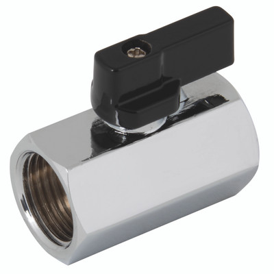 3/8" BSP MINI BALLVALVE F/F BLACK HANDLE - 1/2" BSP Parallel Female, Mini Ball Valve, Type MBV, Black Lever Handle, Brass(Polished Chrome Finish) Body, PTFE Seal, Working Temperature -15ï¿½C to +100ï¿½C, Maximum Working Pressure 8 bar, FT ProAll images