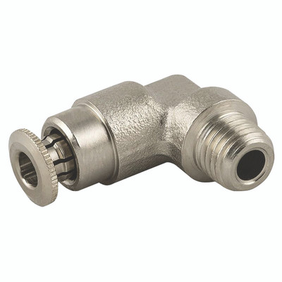 ELBOW MALE ADAPTOR 6-M6X1 - 1/8" BSP Taper Male x 4mm Outside Diameter, 58000 Series, High Pressure Lubrication Fitting, 90Ã‚Â° Stud Elbow, Brass Nickel Plated, Working Temperature -30Ã‚Â°C to +130Ã‚Â°C, Maximum Working Pressure 150 bar, AignepAll imag