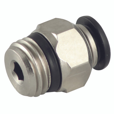 08MM OD X 3/8" BSPT STR MALE ADAP PUSHIN - 1/8" BSP Taper Male x 4mm Outside Diameter, 55000 Series, 20 bar Rated, Hex Body, Stud, Plastic/Brass Nickel Plated, Working Temperature -20Ã‚Â°C to +80Ã‚Â°C, Maximum Working Pressure 15 bar, AignepAll images