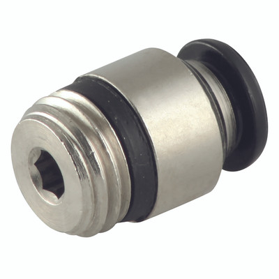 08MMOD X  1/8BSPT STR MALE ADAPTOR - 1/8" BSP Taper Male x 4mm Outside Diameter, 55000 Series, 20 bar Rated, Round Body, Stud, Plastic/Brass Nickel Plated, Working Temperature -20Ã‚Â°C to +80Ã‚Â°C, Maximum Working Pressure 15 bar, AignepAll images used