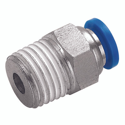 MALE STUD 3/8" X 1/8" BSPT - 1/8" BSP Taper Male x 1/4" Outside Diameter, Male Stud, Push Fitting, Plastic/Brass Nickel Plated, Working Temperature 0Ã‚Â°C to +60Ã‚Â°C, Maximum Working Pressure 10 bar, KelmAll images used are for illustrative purposes o