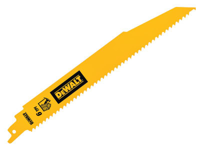 Dewalt Bi-Metal Wood Demolition Reciprocating Blade 228mm x 6 TPI (Pack 5) - DEWALT Fast Cut Demolition Reciprocating Blades have a plunge point tip for easy plunge cutting in all woods