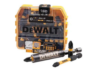 DeWalt 25 Piece PZ2 FlexTorq Impact Bit Set - These XMS Extreme Impact Torsion Pozidriv Bits, made by DEWALT FLEXTORQ™, offer much more than just a great price DeWalt 25 Piece PZ2 FlexTorq Impact Bit Set - These XMS Extreme Impact Torsion Pozidriv Bits, made by DEWALT FLEXTORQ™, offer much more than just a great price