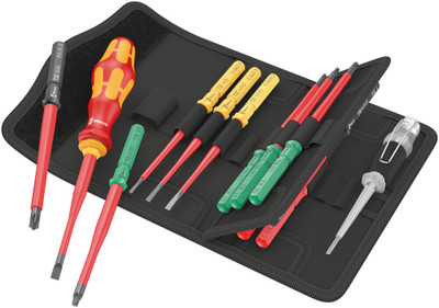 Wera Kraftform Kompakt VDE 16 extra slim 1 Tool finder, 16 pieces - One 817 VDE Kraftform bitholding screwdriver and 14 VDE blades with Take it easy Tool finder: Colour coding and laser-engraved size indication