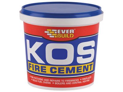 Everbuild Sika KOS Fire Cement Buff 1kg - KOS Fire Cement is a ready mixed blend of thermo setting resins and inorganic fillers that cures when exposed to heat, resulting in a mortar which is resistant to temperatures up to 1250&deg;C