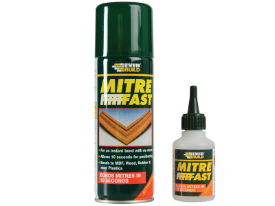 Everbuild Sika Mitre Fast Bonding Kit Industrial - Mitre Fast Bonding Kit is a two-part instant adhesive system comprising a cyanoacrylate adhesive and aerosol activator