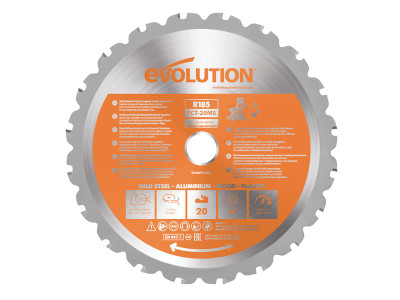 Evolution Multi-Material Mitre Saw Blade 185 x 20mm x 20T - The Evolution Multi-Material Mitre Saw Blade is made from premium materials in Japan