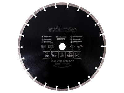 Evolution RAGE® Diamond Blade, Segmented Rim 305 x 22.2mm - The Evolution Segmented Rim Diamond Blade greatly enhances the Evolution multi-purpose saw&rsquo;s versatility