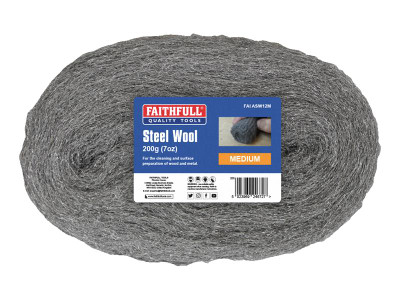 Faithfull Steel Wool Medium 200g - Faithfull Industrial quality steel wool for surface preparation, finishing, cleaning, preparing and maintaining wood and metal finishes