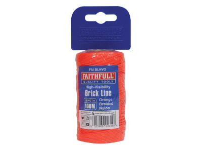 Faithfull Hi-Vis Nylon Brick Line 100m (330ft) Orange - Faithfull Hi-Vis Nylon Brick Line is ideal for general bricklaying and marking out